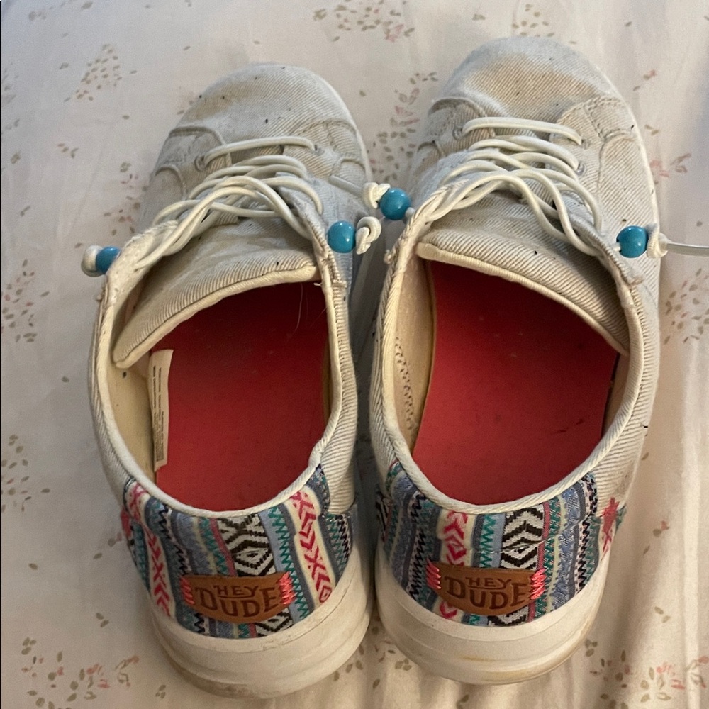 Hey Dude Women's White Sneakers with Multicolor Accents